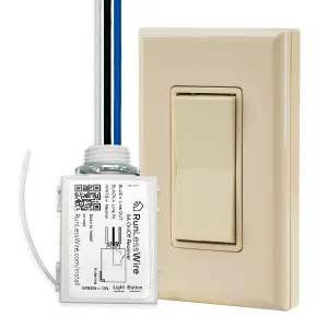 RunLessWire Single Pole Remote Light Switch Kit Wireless Battery-Free Self-Powered Kinetic DIY Wall Switch 150ft RF Range - Basic: 1 On/Off Receiver, 1 Switch - Light Almond