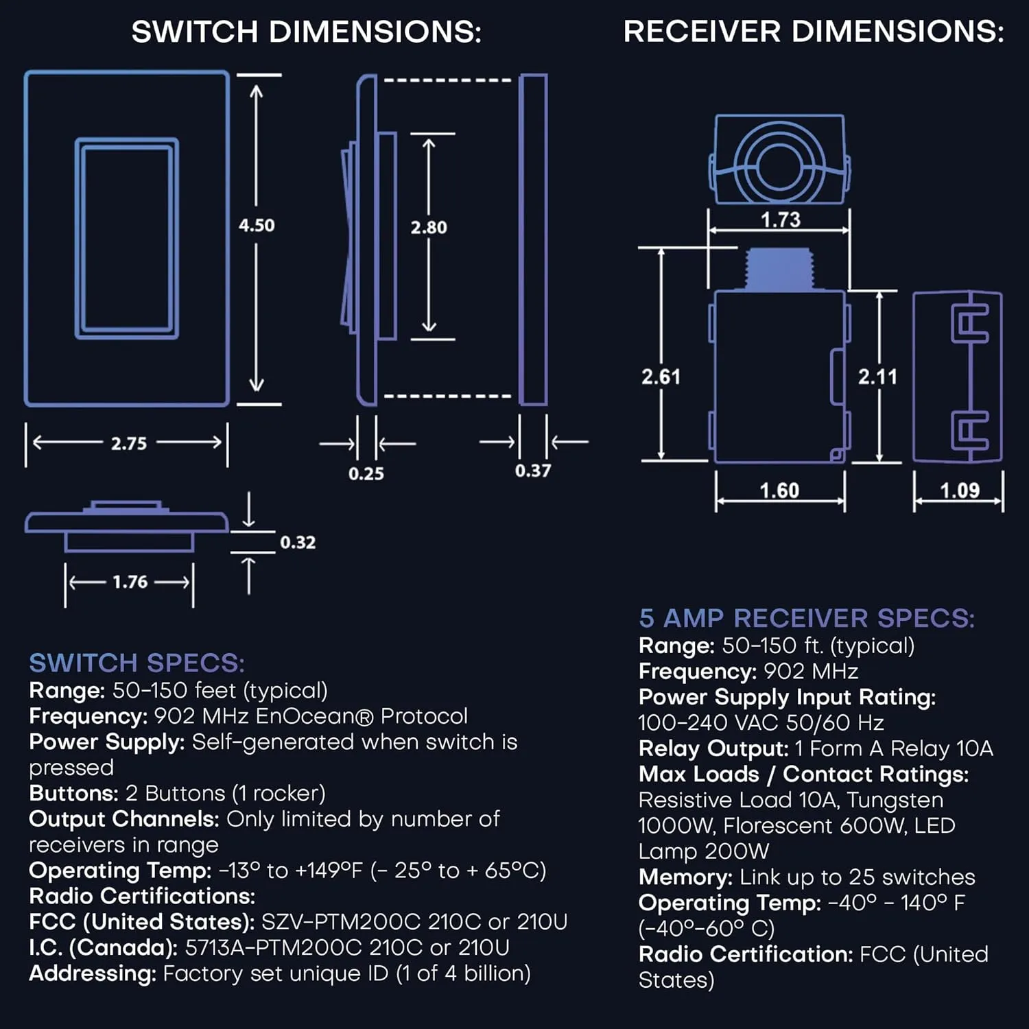RunLessWire Single Pole Remote Light Switch Kit Wireless Battery-Free Self-Powered Kinetic DIY Wall Switch 150ft RF Range - Basic: 1 On/Off Receiver, 1 Switch - Light Almond