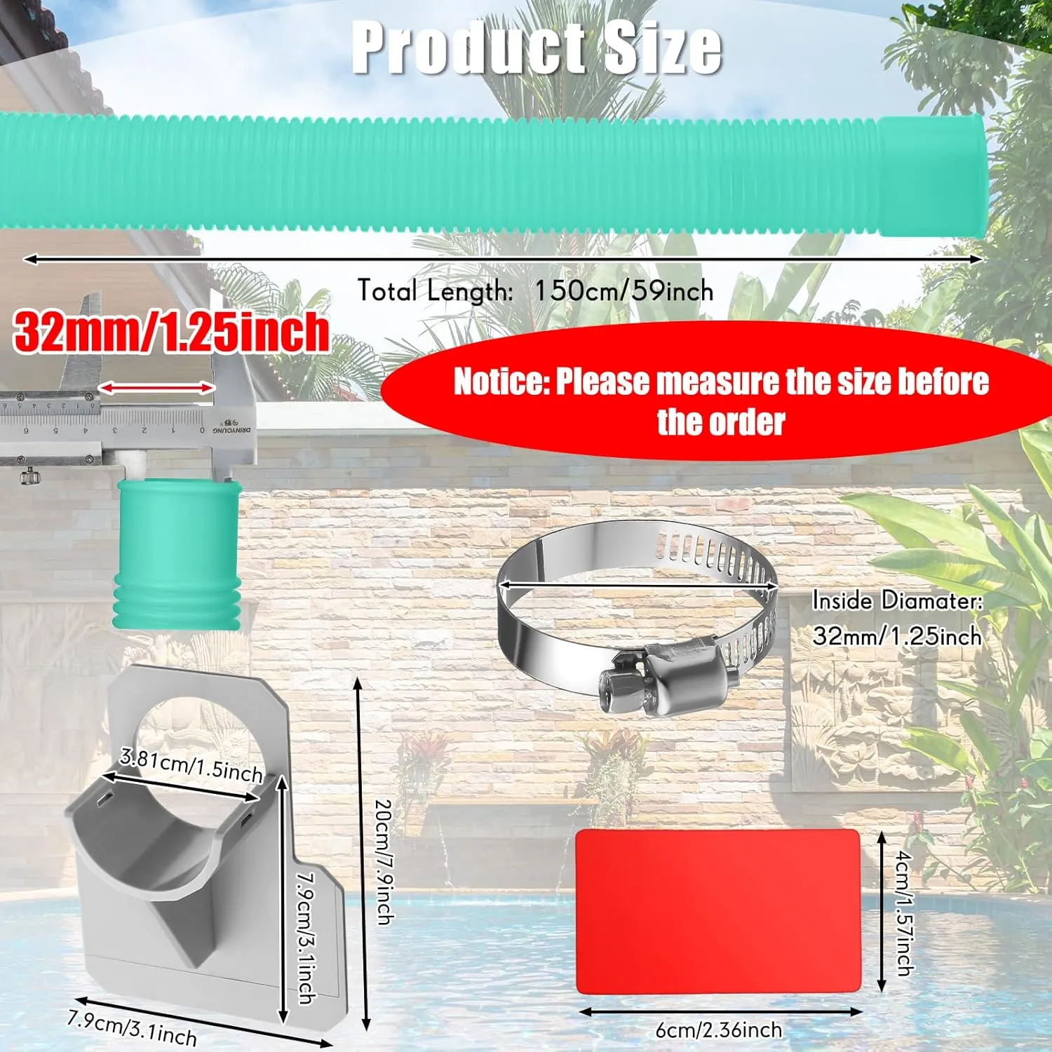 Saintrygo 2 Sets Material Upgrade 1.25''x 59'' Pool Hose Replacement Kit for Above Ground Pools Hoses Pool Filter Replacement Hose Pool Holder Compatible with Filter Pumps 330 530 1000 Gph(Lake Blue)