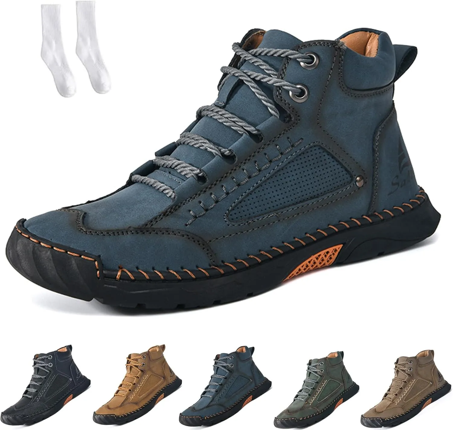Sawbehind Boots, Men's Comfortable Handmade Leather Boots, Outdoor Leather Boots Wide, Waterproof, Arch Support Shoes