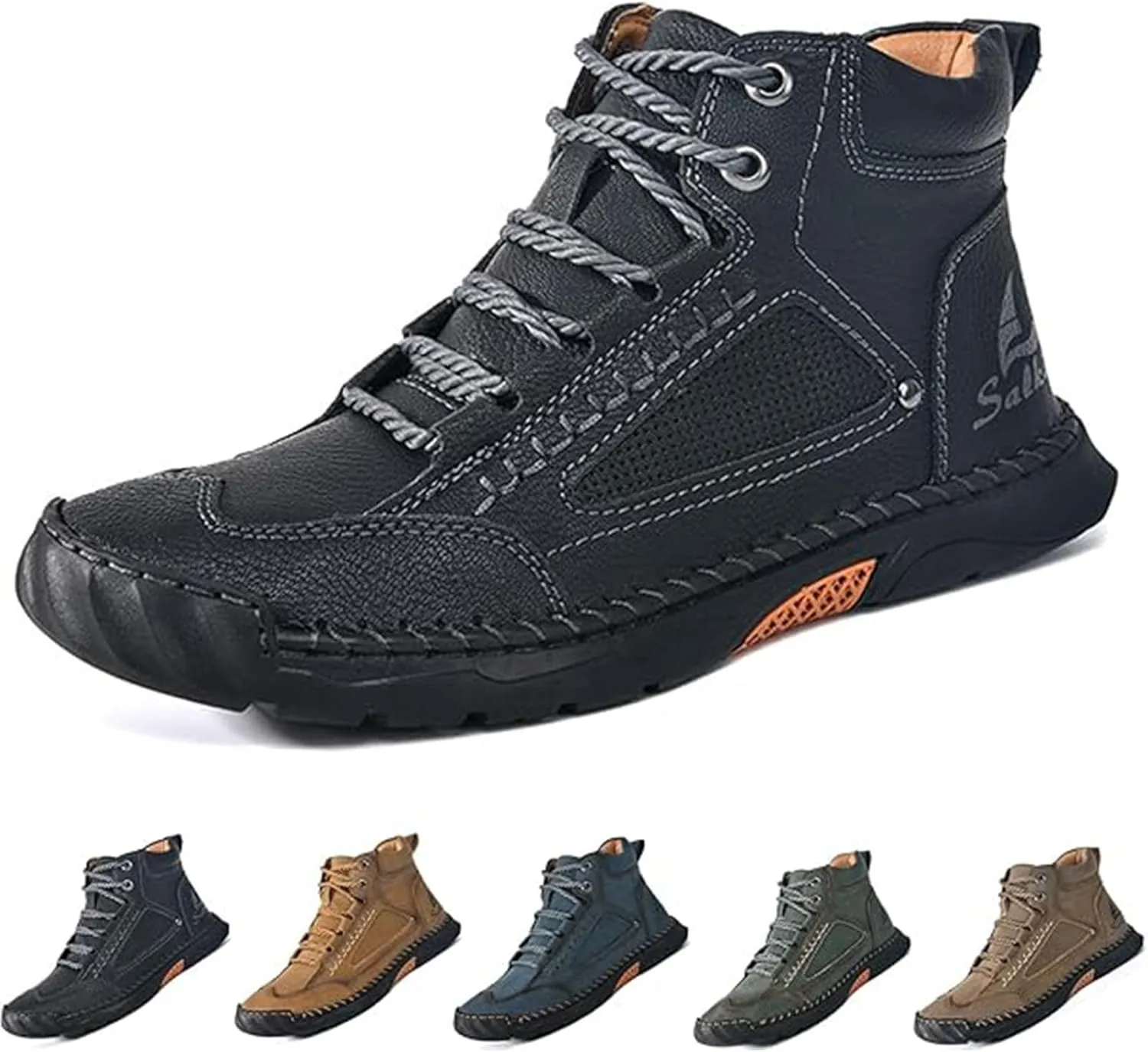 Sawbehind Mens Boots, Comfortable Handmade Leather Boots, Outdoor Leather Boots Wide, Waterproof, Arch Support