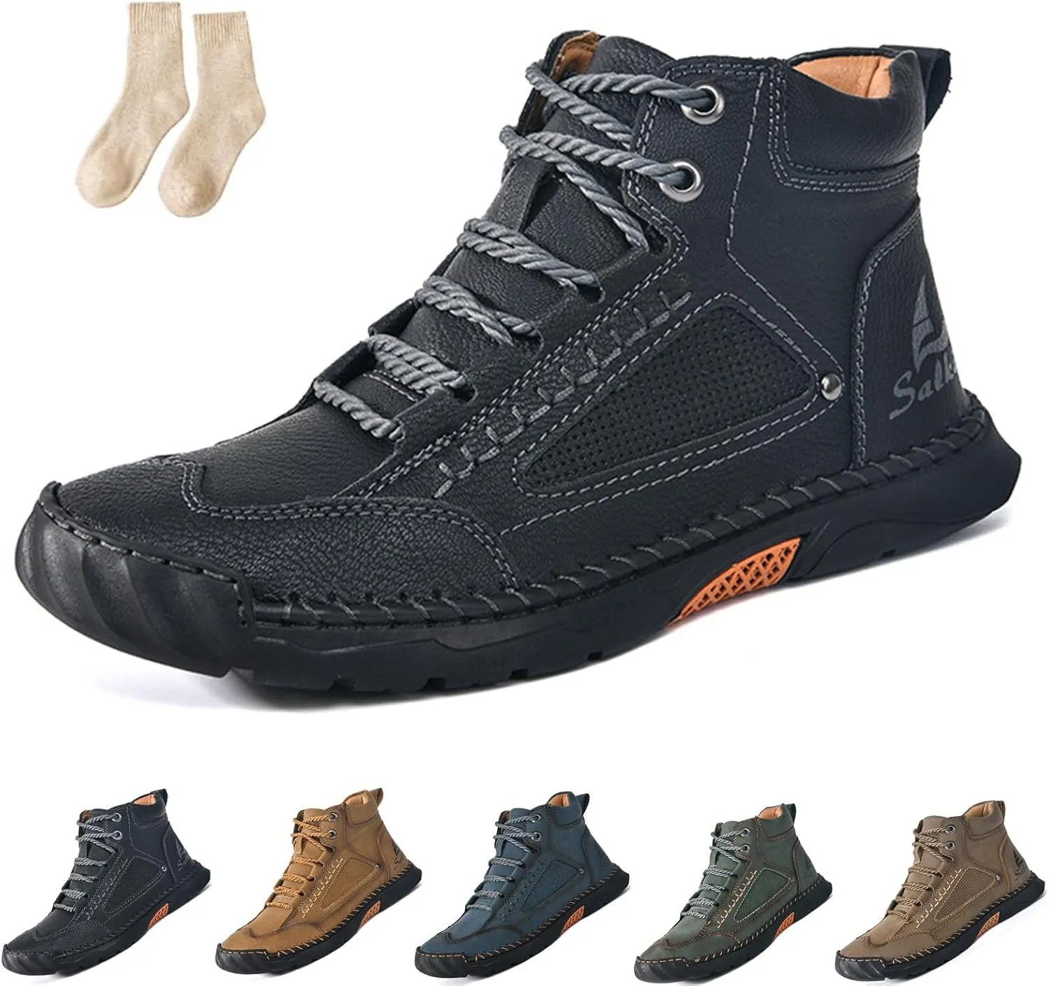 Sawbehind Mens Boots, Saw Behind Shoes, Waterproof Comfortable Handmade Leather Boots Winter Wide Arch Support