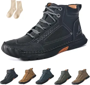 Sawbehind Mens Boots, Saw Behind Shoes, Waterproof Comfortable Handmade Leather Boots Winter Wide Arch Support