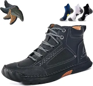 Sawbehind Mens Boots, Sawbehind Men's Comfortable Handmade Leather Boots, Waterproof, Non-slip, Arch Support