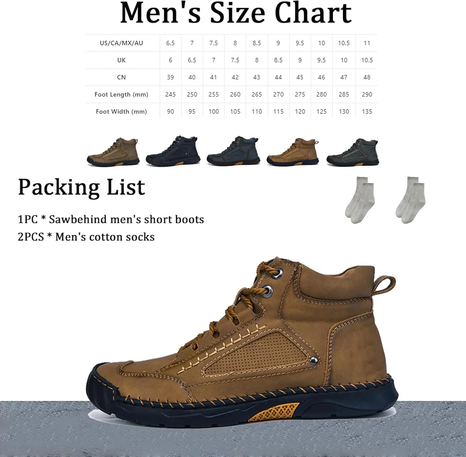 Sawbehind Mens Boots, Sawbehind Men'S Waterproof Handmade Boots, Arch Support, For Outdoor, Hiking, Travel, Sports