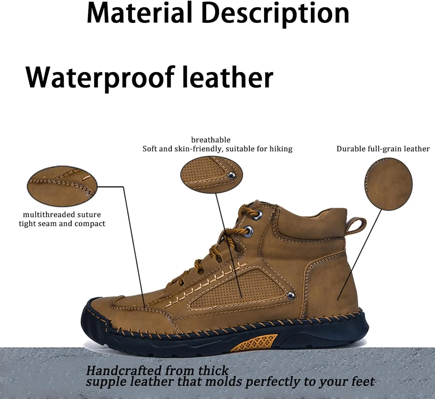 Sawbehind Mens Boots, Sawbehind Men'S Waterproof Handmade Boots, Arch Support, For Outdoor, Hiking, Travel, Sports