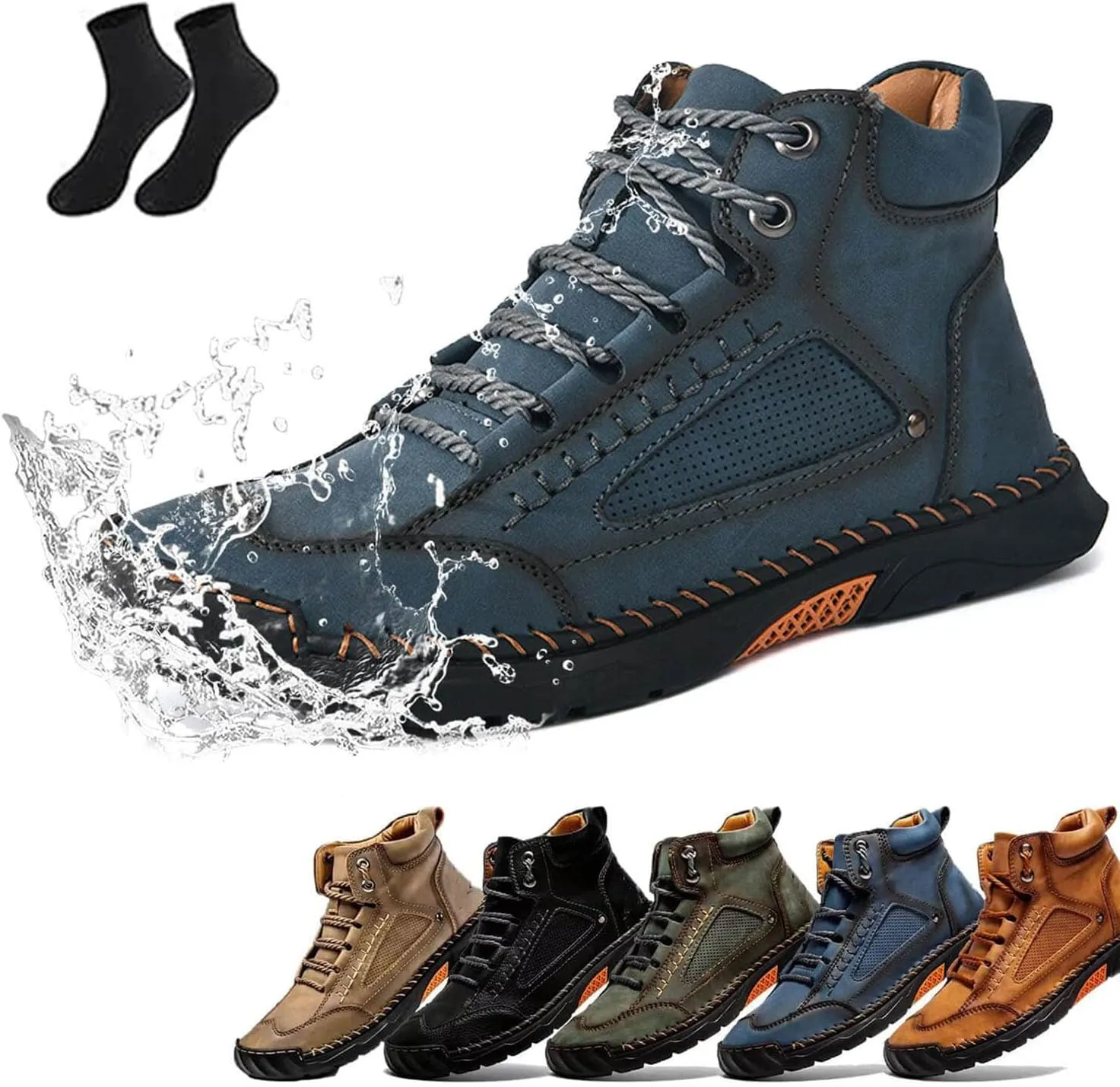 Sawbehind Men's Comfortable Handmade Leather Boots, Waterproof, Arch Support, Outdoor Spacious Toe Box Boots Leather Shoes