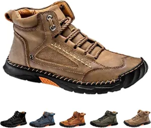Sawbehind Men's Comfortable Handmade Leather Boots – Waterproof, Spacious Toe Box Outdoor Leather Shoes, Arch Support