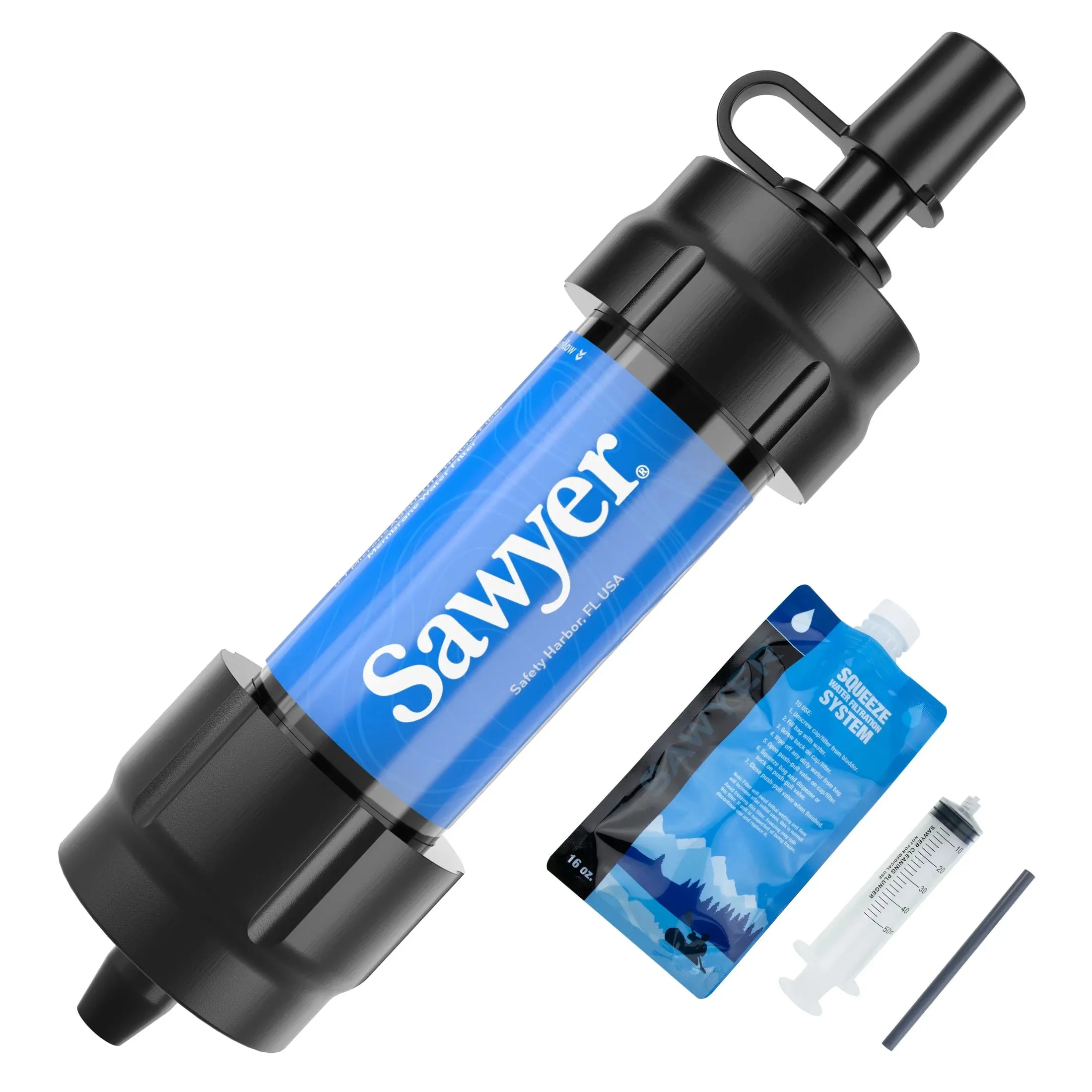 Sawyer SP128 MINI Water Filter - Ultralight 0.1 Micron Survival Water Purifier (Blue)