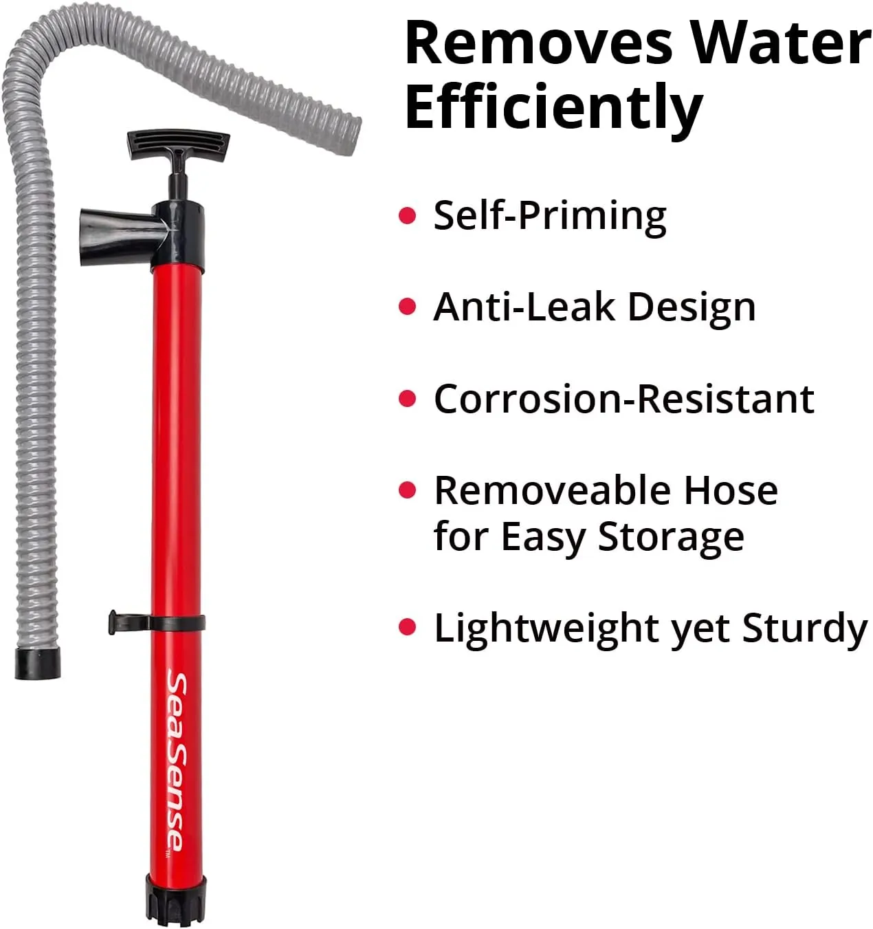 SeaSense Hand Bilge Pump - Self-Priming, Manual Bilge Pump for Water Removal on Small Boats, Kayaks, Canoes, Bilges or Any Place Water Collects
