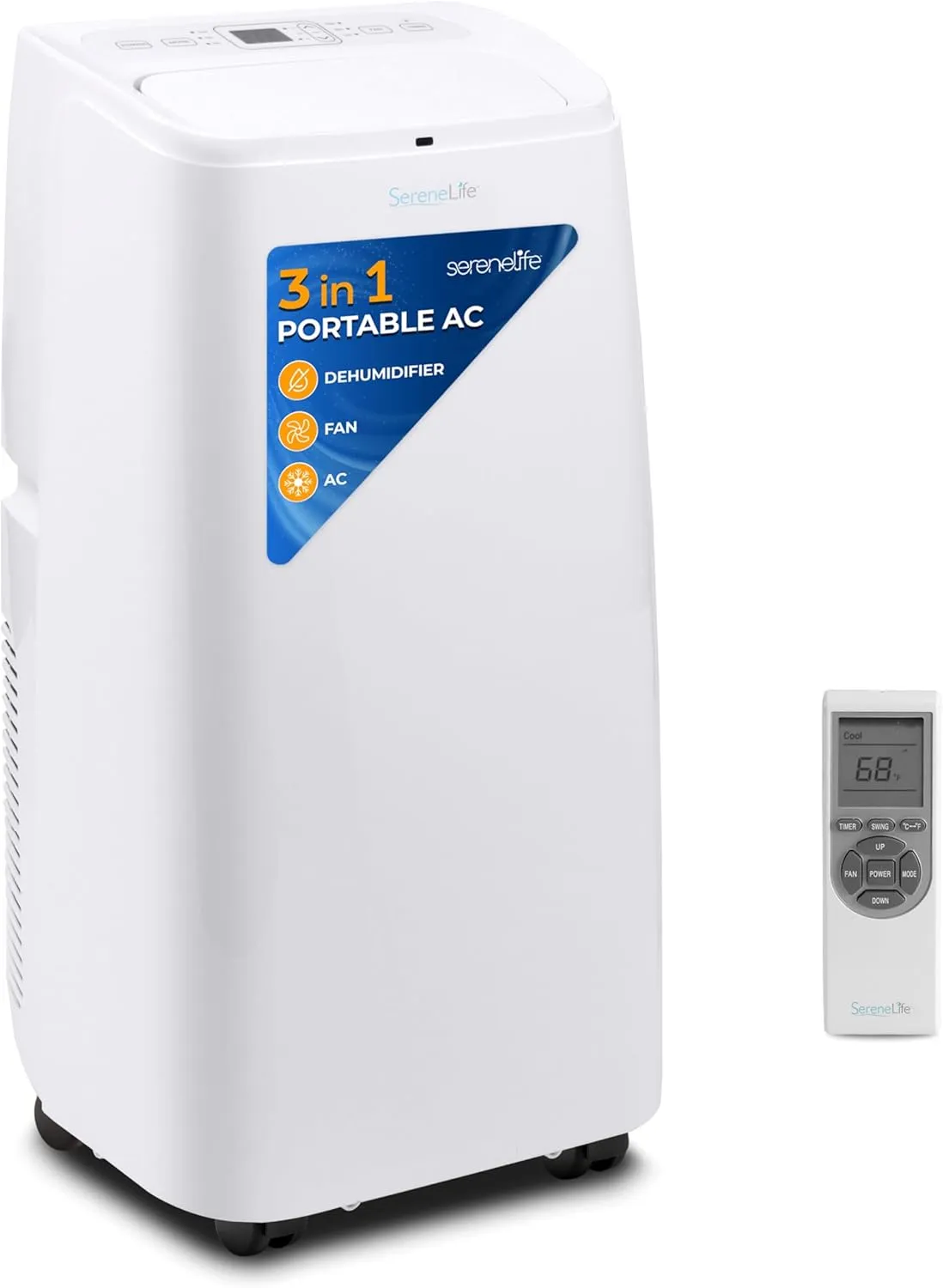SereneLife Portable Electric Air Conditioner Unit-1150W 12000 BTU Power PlugIn AC Indoor Room Conditioning System w/ Cooler, Dehumidifier, Fan, Exhaust Hose, Window Seal, Wheels, Remote- SLPAC12,White