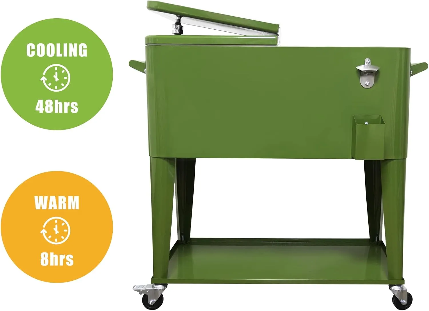SHAREWIN 80QT Rolling Cooler Cart with Wheels, Ice Chest Outdoor Backyard Coolers on Wheels with Large Storage Space, Portable Drink Beverage Bar for Patio Pool Party with Shelf and Bottle Opener