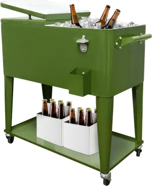 SHAREWIN 80QT Rolling Cooler Cart with Wheels, Ice Chest Outdoor Backyard Coolers on Wheels with Large Storage Space, Portable Drink Beverage Bar for Patio Pool Party with Shelf and Bottle Opener