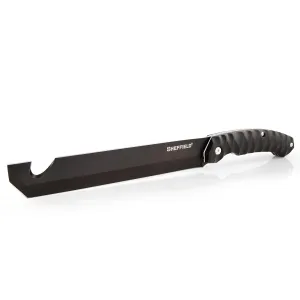 Sheffield 12141 Fletcher 9 Inch Tanto Tactical Blade Machete for Camping, Surivalists, Self-Defense, Hunting, and Gardening, Partially Serrated Fixed Blade Knife with Gut Hook, Black