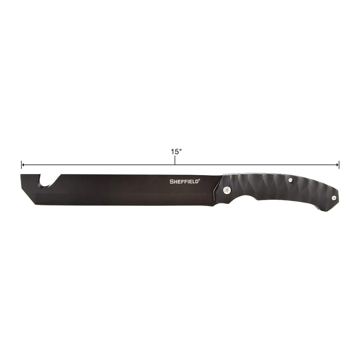 Sheffield 12141 Fletcher 9 Inch Tanto Tactical Blade Machete for Camping, Surivalists, Self-Defense, Hunting, and Gardening, Partially Serrated Fixed Blade Knife with Gut Hook, Black