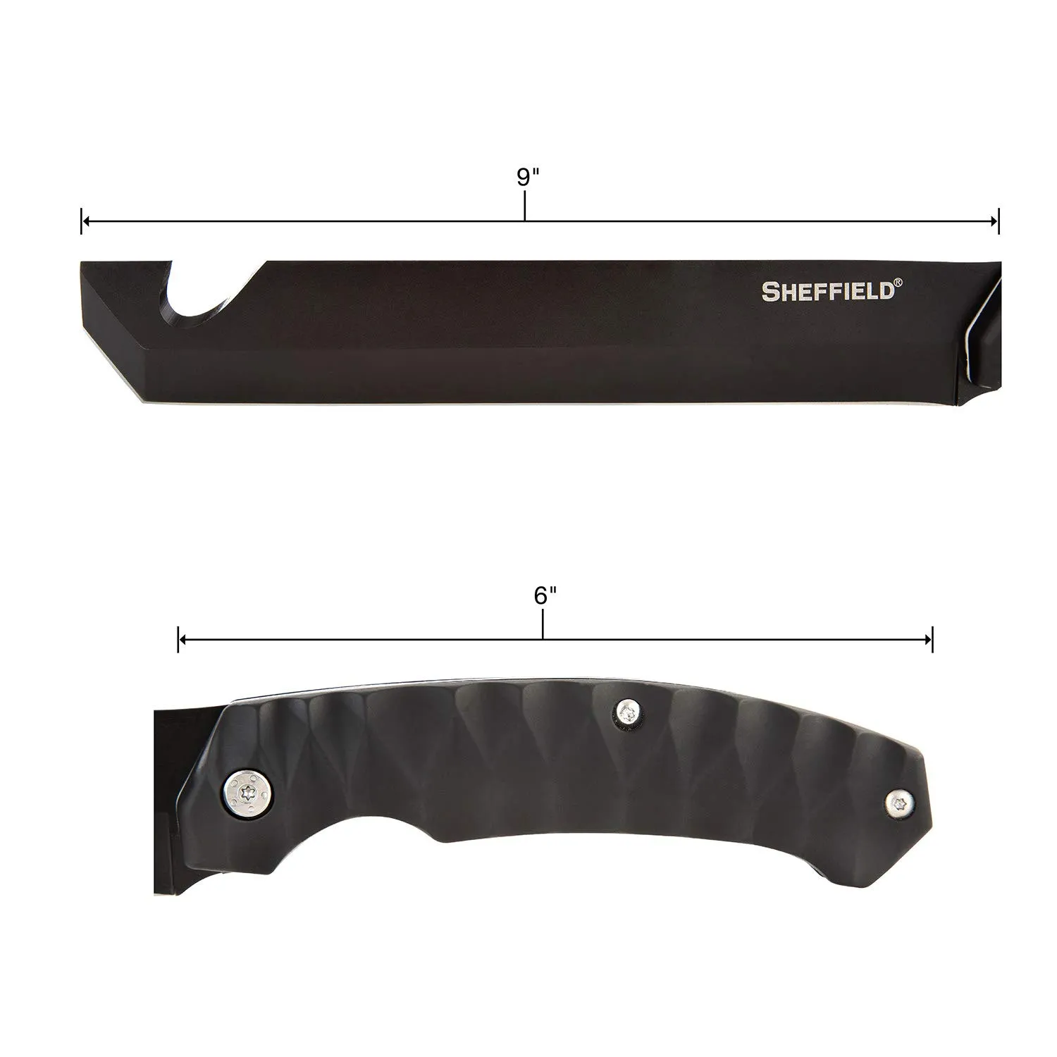 Sheffield 12141 Fletcher 9 Inch Tanto Tactical Blade Machete for Camping, Surivalists, Self-Defense, Hunting, and Gardening, Partially Serrated Fixed Blade Knife with Gut Hook, Black