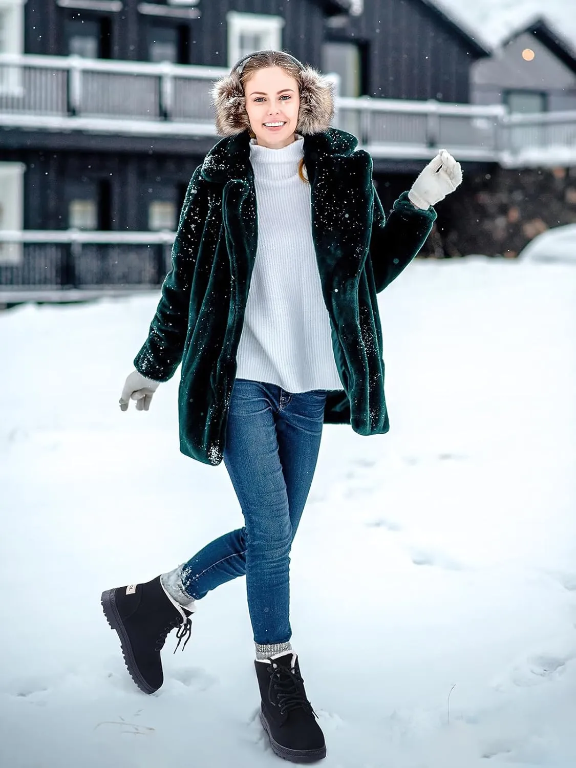 SHIBEVER Winter Snow Boots for Women: Warm Fur Lined Ankle Boots Comfortable Suede Lace Up Booties Cute Flat Shoes