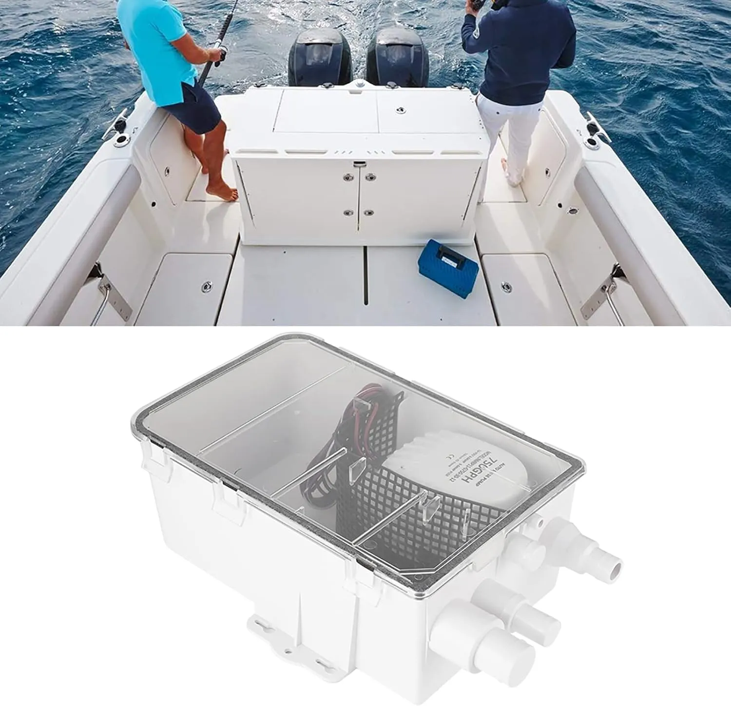Shower Sump Pump Bilge Drain Box 750GPH Submersible Electric Pump with Automatic Float Switch Multi Inlet Ports for Marine Boat Yacht ABS Material (12V)