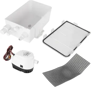 Shower Sump Pump Bilge Drain Box 750GPH Submersible Electric Pump with Automatic Float Switch Multi Inlet Ports for Marine Boat Yacht ABS Material (12V)