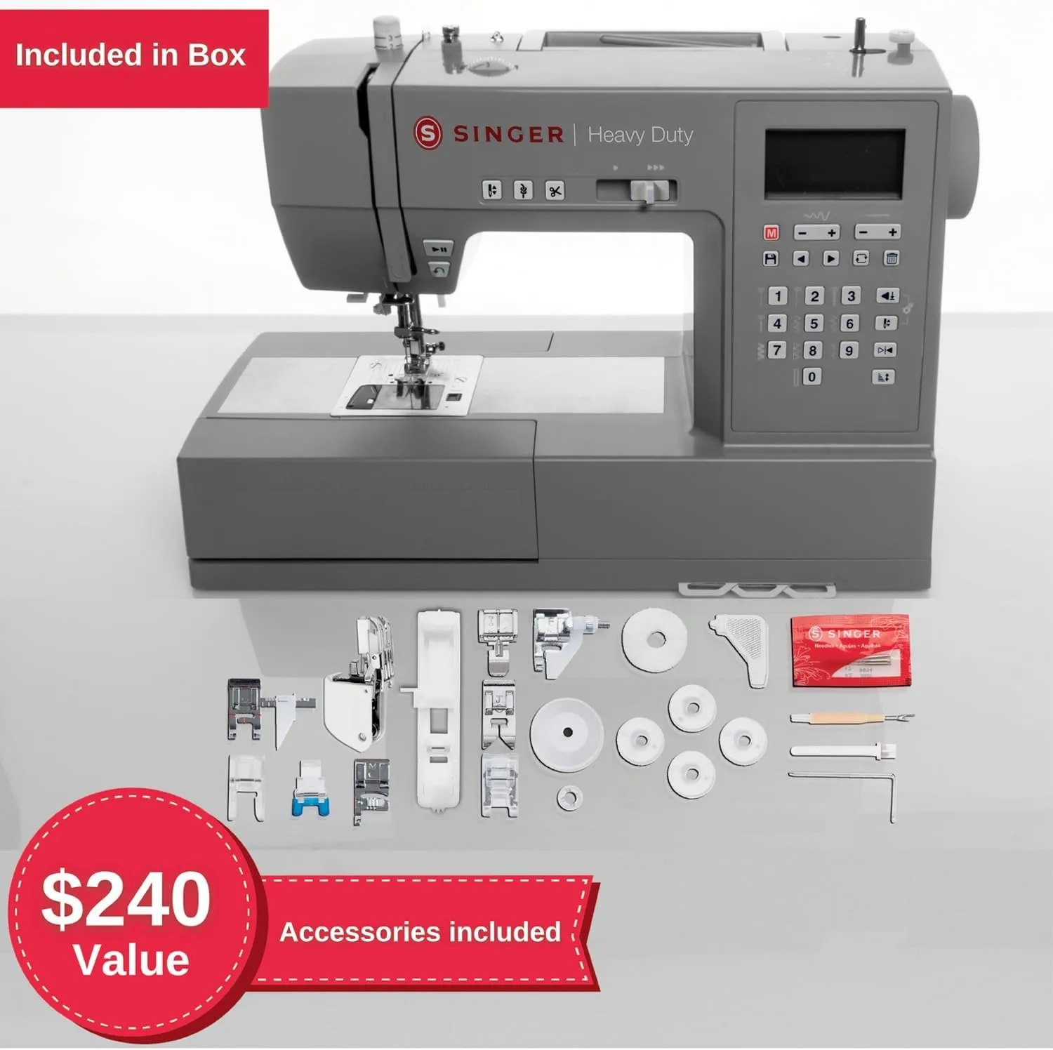 SINGER Heavy Duty 6800C Computerized Sewing Machine with Accessory Kit | Strong Motor with Enhanced Piercing Power, 586 Stitch Applications, LCD Screen, Full Metal frame & 1-step Buttonhole