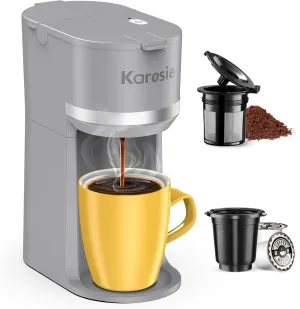 Single Serve Coffee Maker for K-Cup and Ground Coffee, Fast Brew, 6-12 oz Brew Sizes One Cup Coffee Machine Fits 5.5" Mugs, One-Button Small Coffee Maker with Descaling Reminder