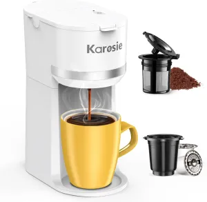 Single Serve Coffee Maker for K-Cup and Ground Coffee, Fast Brew, 6-12 oz Brew Sizes One Cup Coffee Machine Fits 5.5" Mugs, One-Button Small Coffee Maker with Descaling Reminder