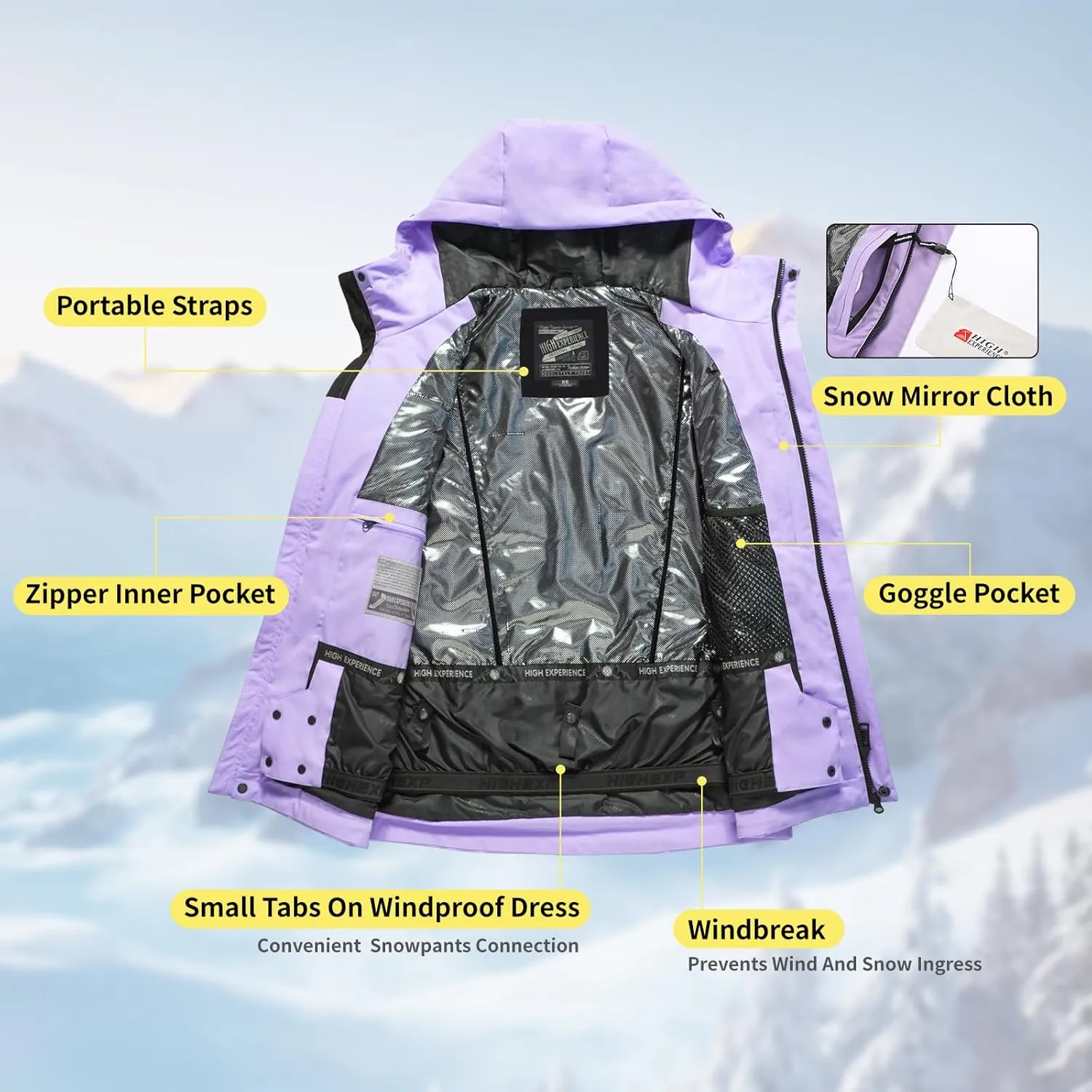 Ski Jacket Snowboard Coat Snow Winter Waterproof Insulated Windproof Baggy Warm Hooded Jacket for Men Women