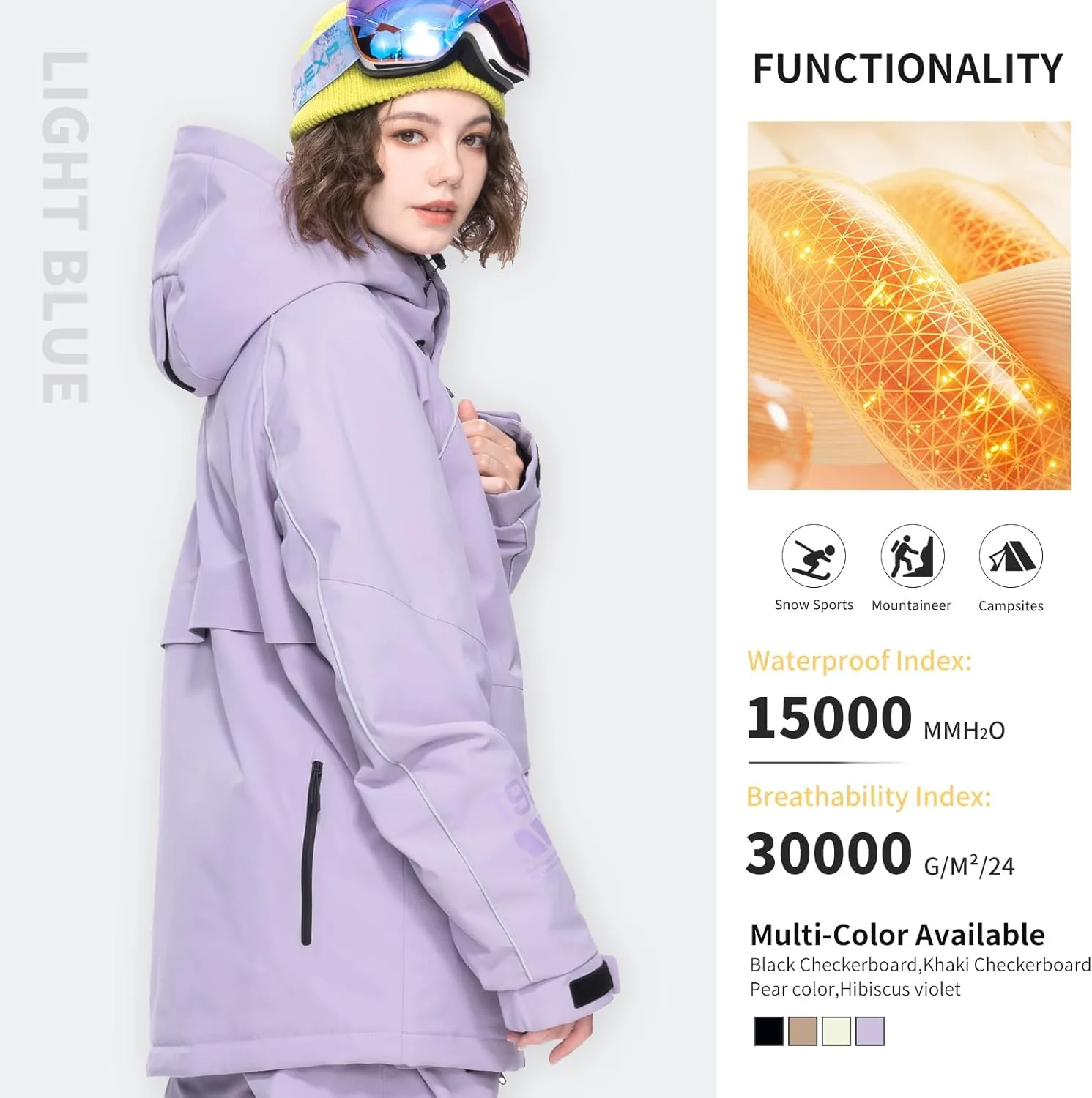 Ski Jacket Snowboard Coat Snow Winter Waterproof Insulated Windproof Baggy Warm Hooded Jacket for Men Women
