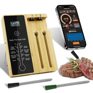 Smart Wireless Bluetooth Meat Thermometer with 2 IPX7 Waterproof Probes, 500FT Range, Digital Meat Thermometer, Remote Monitoring for BBQ, Grill, Oven, Air Fryer, iOS & Android App
