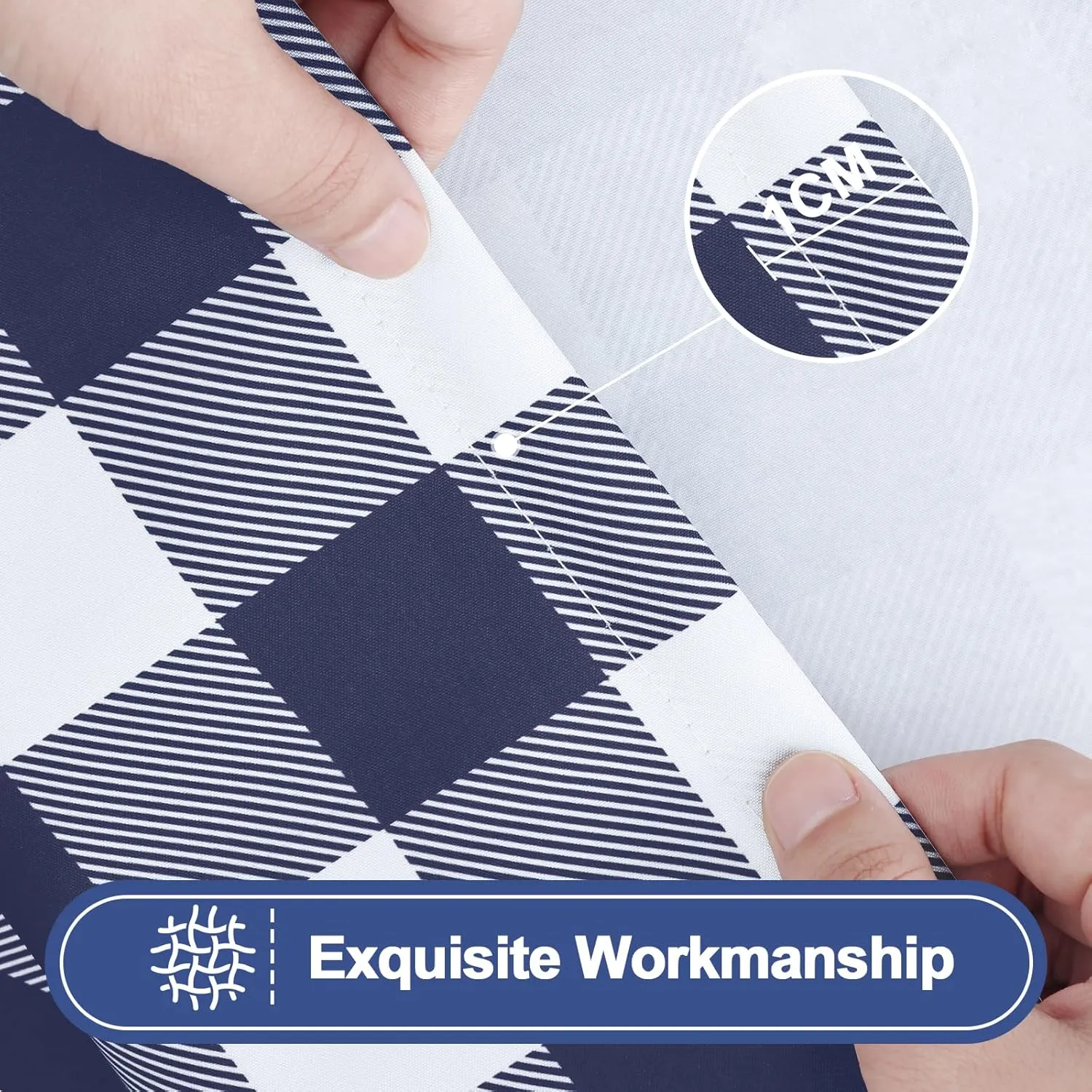Smiry Picnic Table Cloth 2 Pack, Waterproof Elastic Fitted Tablecloths for 4FT Rectangle Tables, Washable Polyester Buffalo Plaid Tablecloth for Camping, Dining & Outdoor (Navy & White, 30" x 48")