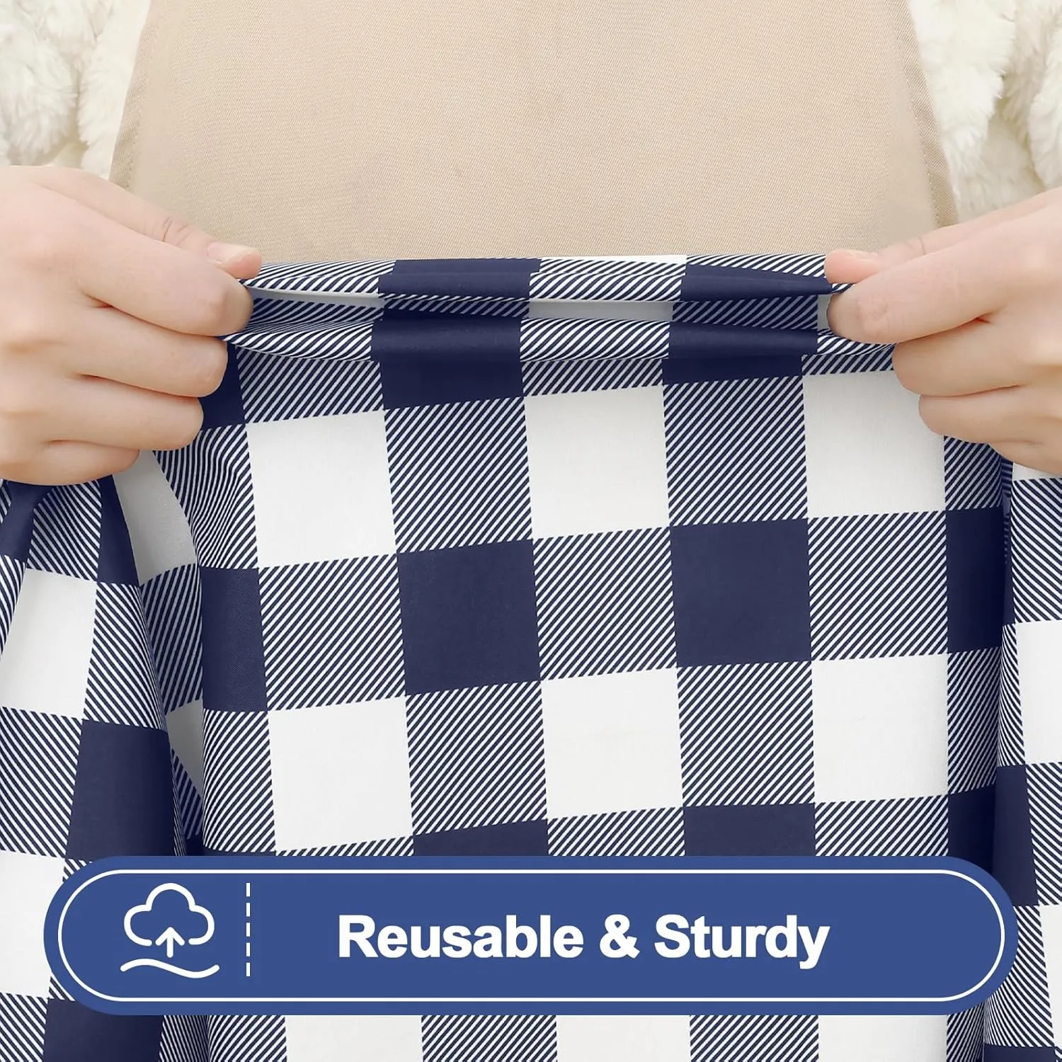 Smiry Picnic Table Cloth 2 Pack, Waterproof Elastic Fitted Tablecloths for 4FT Rectangle Tables, Washable Polyester Buffalo Plaid Tablecloth for Camping, Dining & Outdoor (Navy & White, 30" x 48")