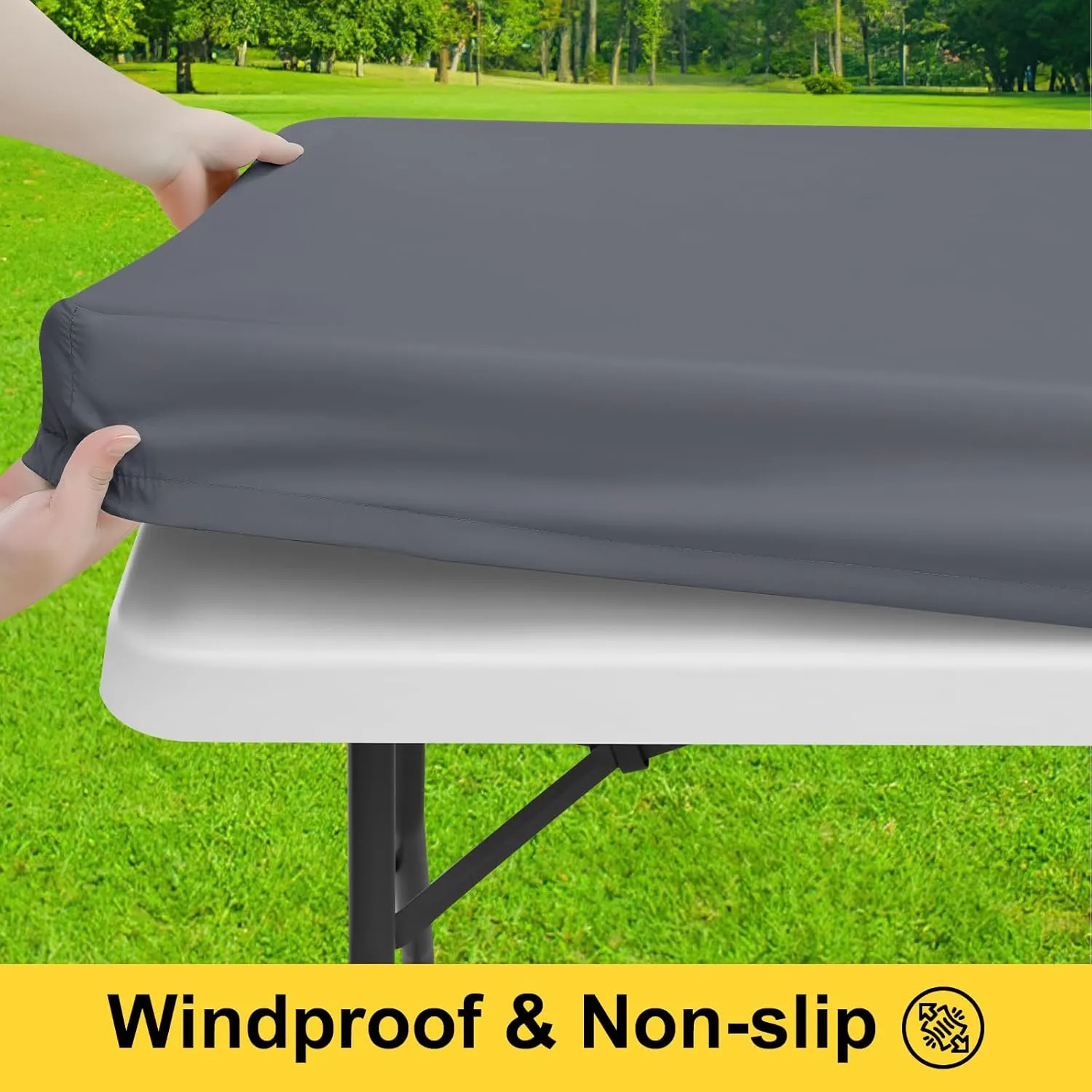 Smiry Picnic Table Cover with Bench Covers, Waterproof Elastic Fitted Polyester Tablecloths for 6 Ft Rectangle Tables, Washable Windproof Tablecloth for Camping, RV & Outdoor (Grey, 30x72 Inches)