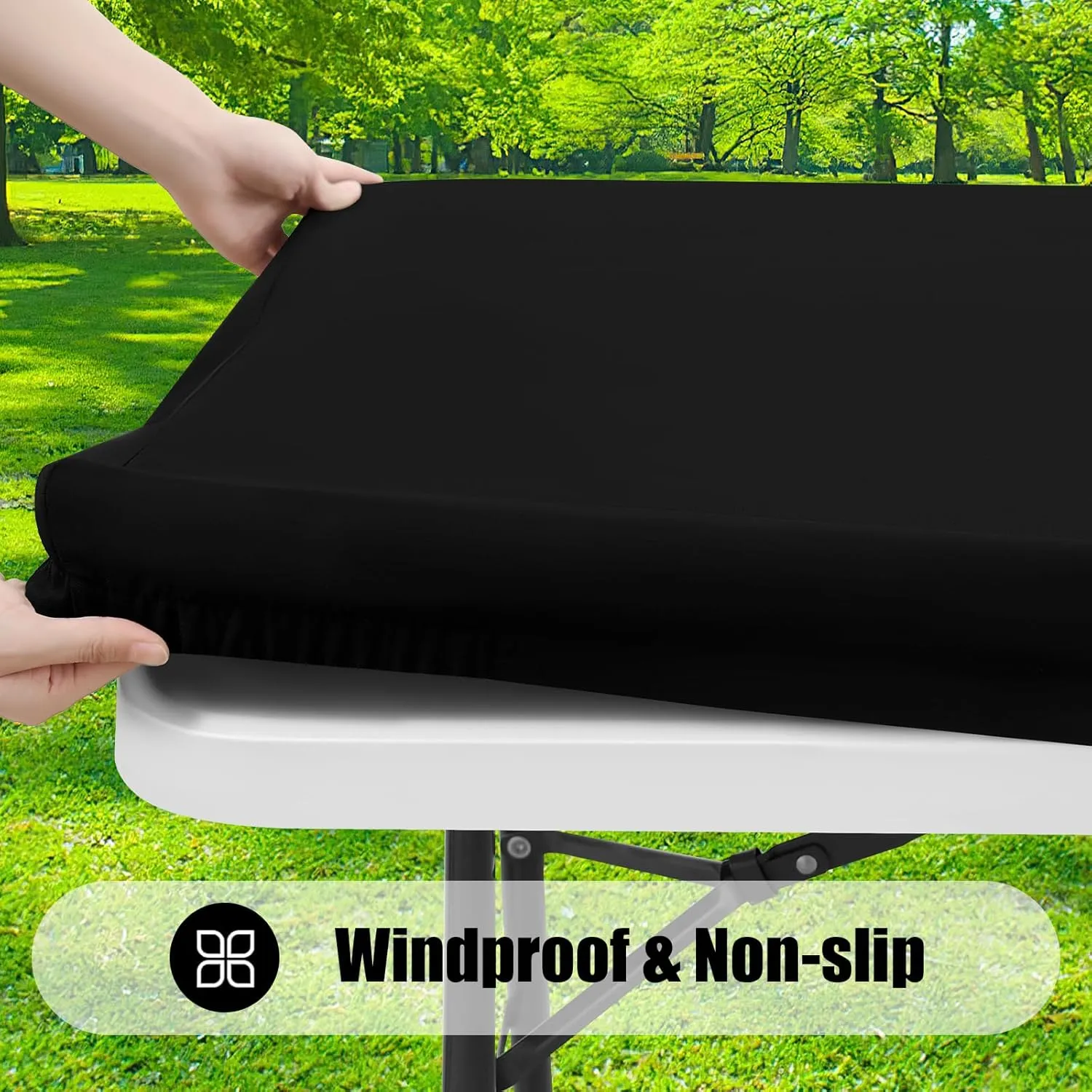 Smiry Rectangle Picnic Table Cloth 2 Pack, Waterproof Elastic Fitted Tablecloths for 6 Foot Tables, Washable Polyester Table Cover for Camping, Indoor and Outdoor (Black, 30"x72")