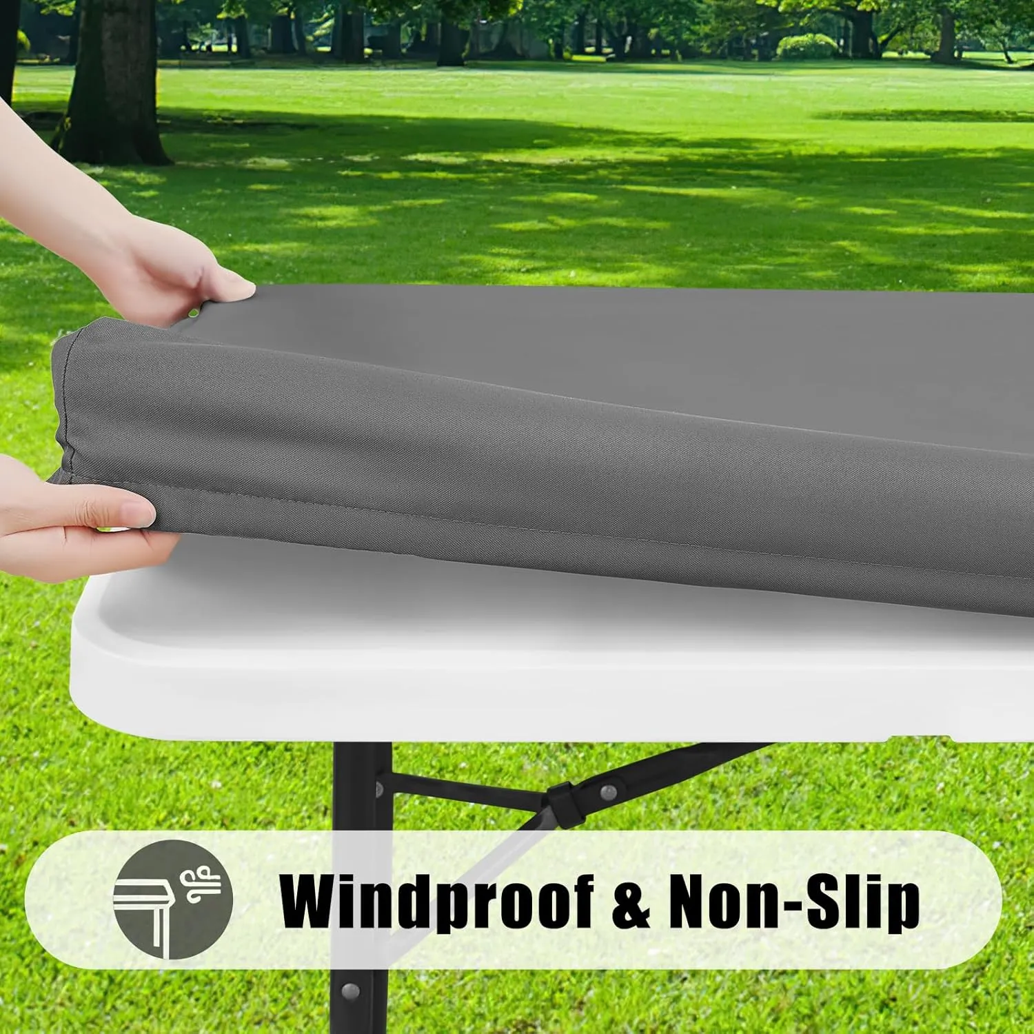 Smiry Rectangle Picnic Table Cloth 2 Pack, Waterproof Elastic Fitted Tablecloths for 6 Foot Tables, Washable Polyester Table Cover for Camping, Indoor and Outdoor (Grey, 30"x72")