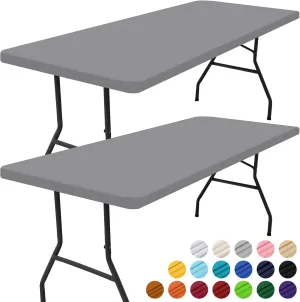 Smiry Rectangle Picnic Table Cloth 2 Pack, Waterproof Elastic Fitted Tablecloths for 6 Foot Tables, Washable Polyester Table Cover for Camping, Indoor and Outdoor (Grey, 30"x72")
