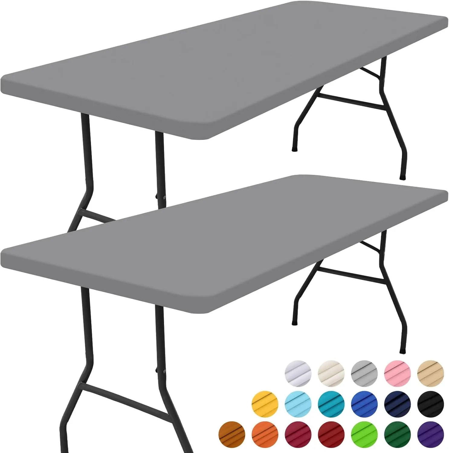 Smiry Rectangle Picnic Table Cloth 2 Pack, Waterproof Elastic Fitted Tablecloths for 6 Foot Tables, Washable Polyester Table Cover for Camping, Indoor and Outdoor (Grey, 30"x72")