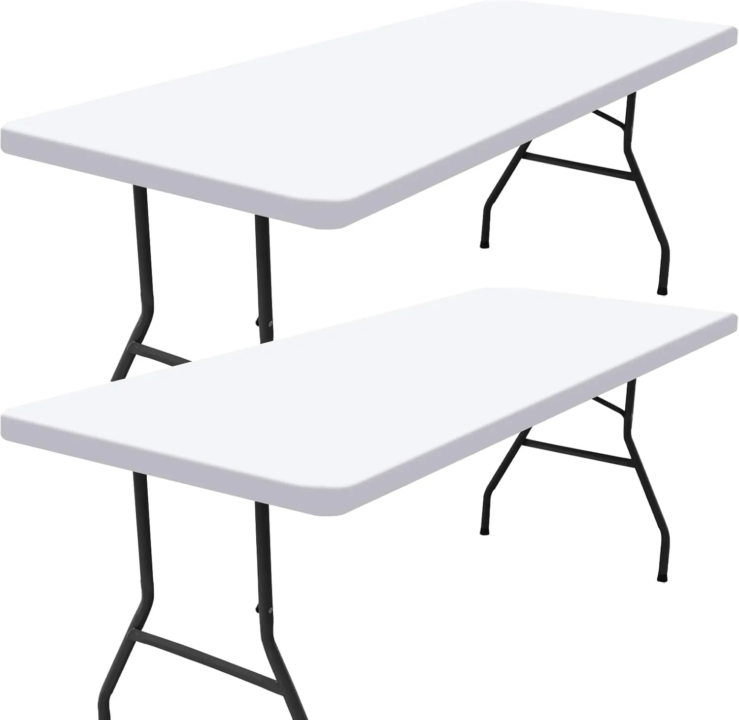 Smiry Rectangle Picnic Table Cloth 2 Pack, Waterproof Elastic Fitted Tablecloths for 6 Foot Tables, Washable Polyester Table Cover for Camping, Indoor and Outdoor (White, 30"x72")
