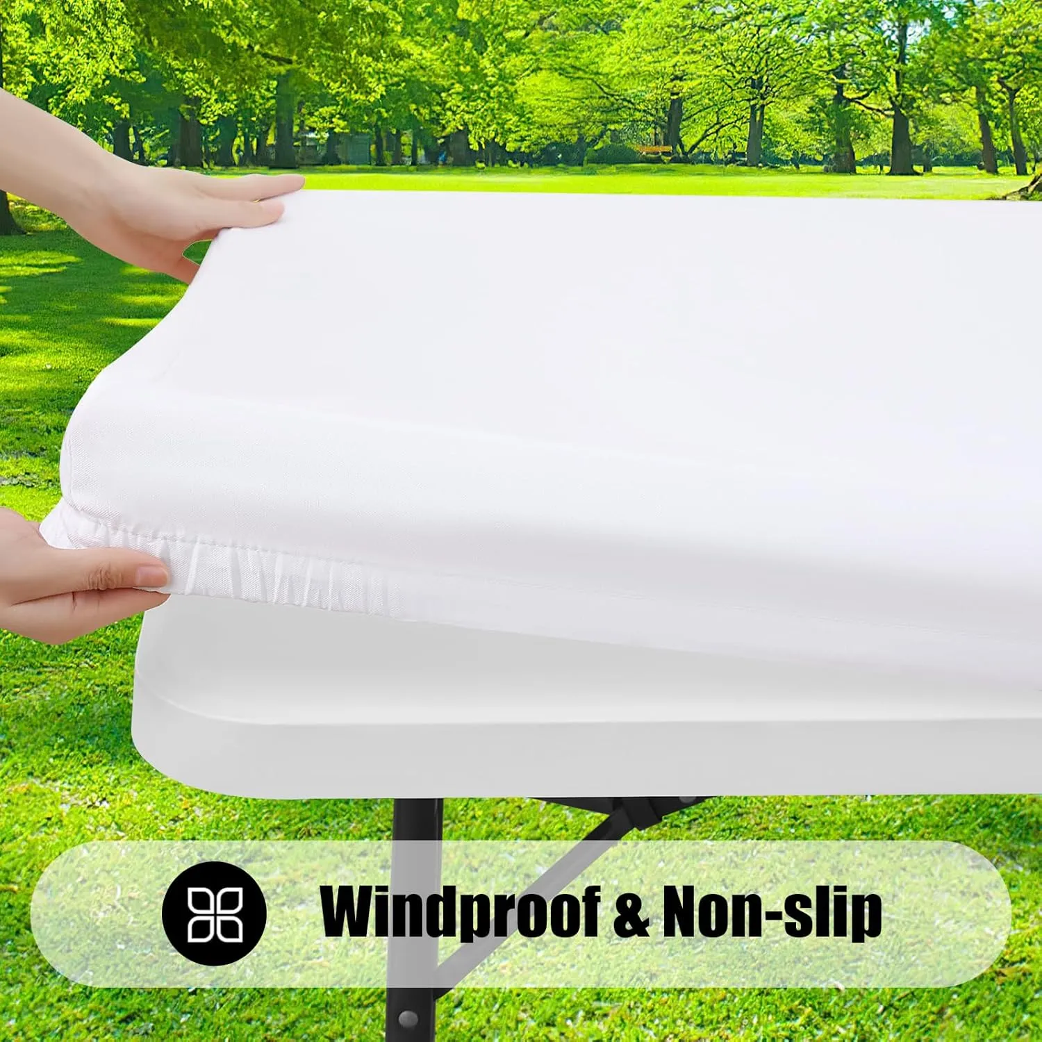 Smiry Rectangle Picnic Table Cloth 2 Pack, Waterproof Elastic Fitted Tablecloths for 6 Foot Tables, Washable Polyester Table Cover for Camping, Indoor and Outdoor (White, 30"x72")