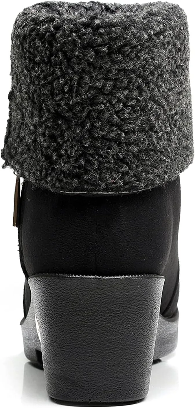 Snow Boots for Women Suede Anti-slip Winter Boots Side Zipper Classic Fuzzy Fur Booties Winter Warm Outdoor Ankle Boots Outdoor Sneakers Winter Shoes