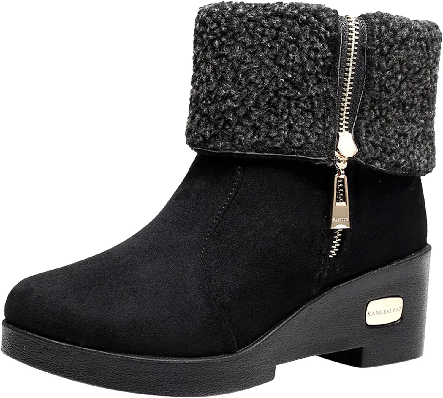 Snow Boots for Women Suede Anti-slip Winter Boots Side Zipper Classic Fuzzy Fur Booties Winter Warm Outdoor Ankle Boots Outdoor Sneakers Winter Shoes