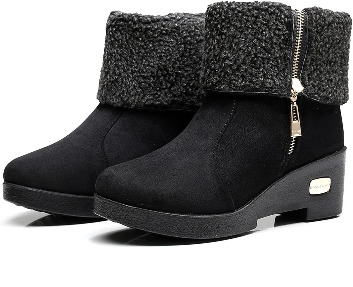 Snow Boots for Women Suede Anti-slip Winter Boots Side Zipper Classic Fuzzy Fur Booties Winter Warm Outdoor Ankle Boots Outdoor Sneakers Winter Shoes