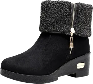 Snow Boots for Women Suede Anti-slip Winter Boots Side Zipper Classic Fuzzy Fur Booties Winter Warm Outdoor Ankle Boots Outdoor Sneakers Winter Shoes