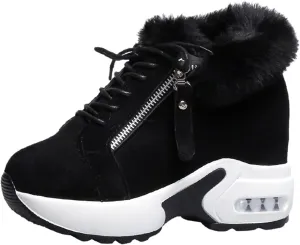 Snow Boots for Women Suede Platform Sneakers Anti-slip Winter Boots Classic Fur Lined Booties Lightweight Slip on Ankle Boots Ladies Walking Hiking Booties