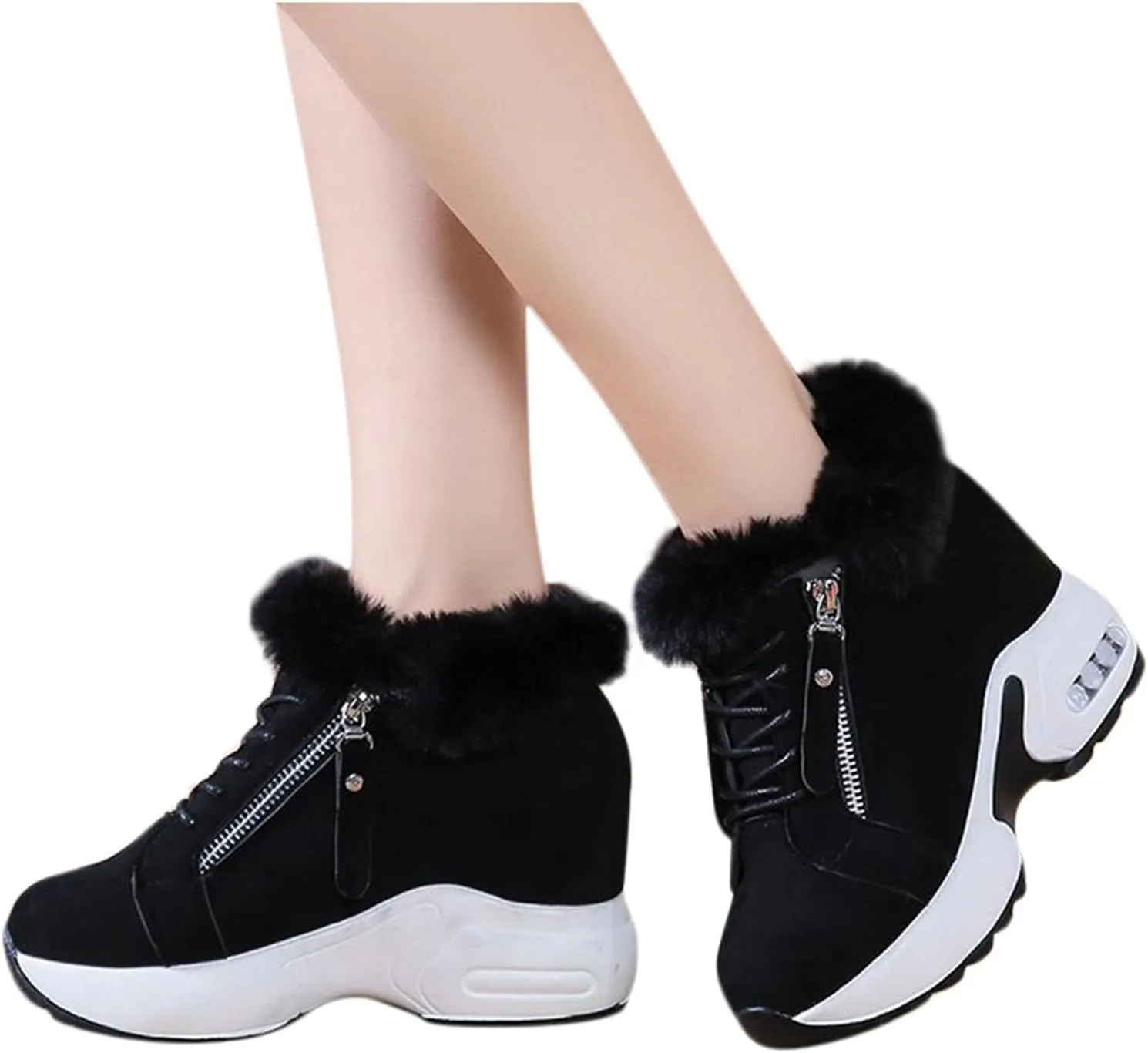 Snow Boots for Women Suede Platform Sneakers Anti-slip Winter Boots Classic Fur Lined Booties Lightweight Slip on Ankle Boots Ladies Walking Hiking Booties