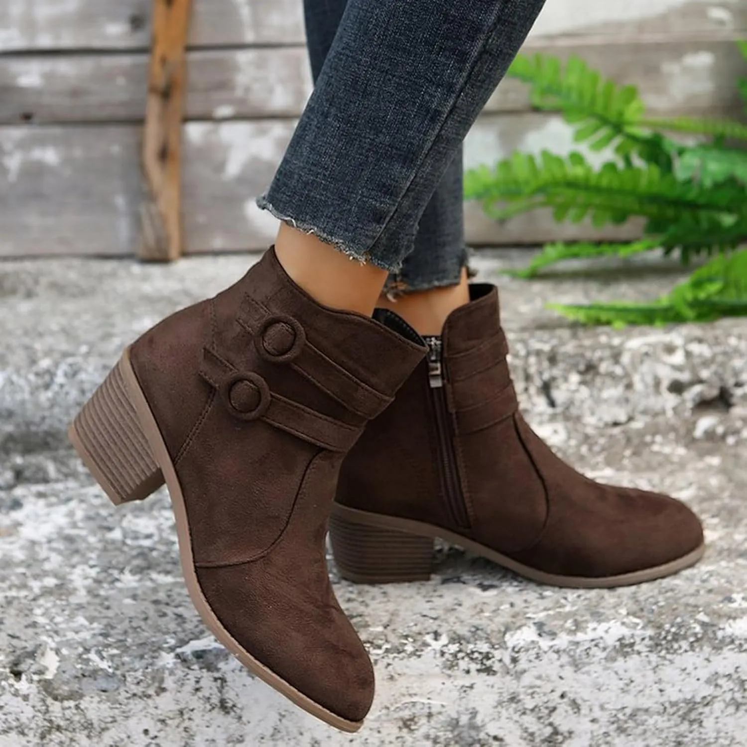 Snow Boots for Women Suede Stacked Chunky Heel Fuzzy Furry Lined Winter Boots Non-Slip Rubber Ankle Booties Classic Slip on Ladies Lightweight Hiking Shoes
