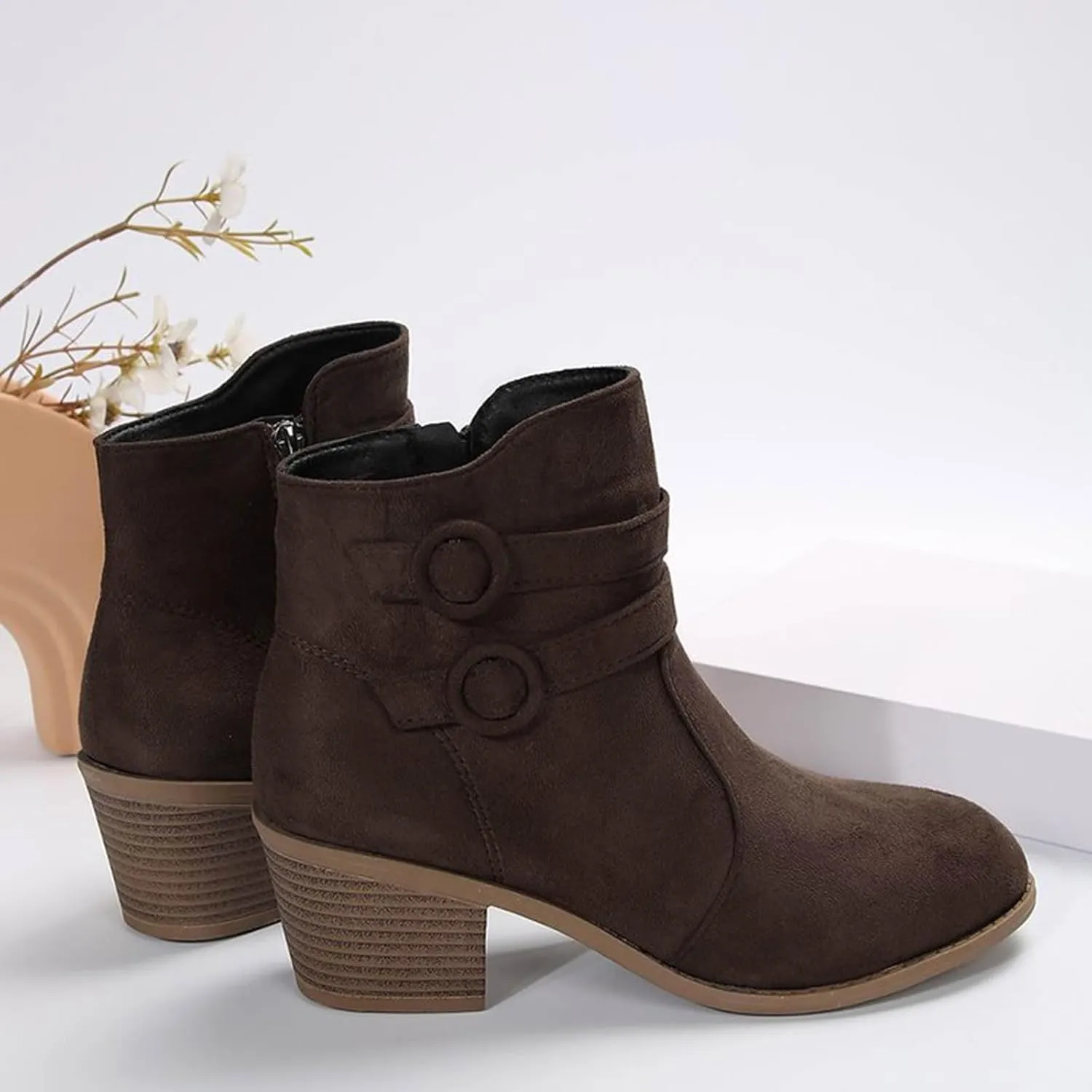 Snow Boots for Women Suede Stacked Chunky Heel Fuzzy Furry Lined Winter Boots Non-Slip Rubber Ankle Booties Classic Slip on Ladies Lightweight Hiking Shoes
