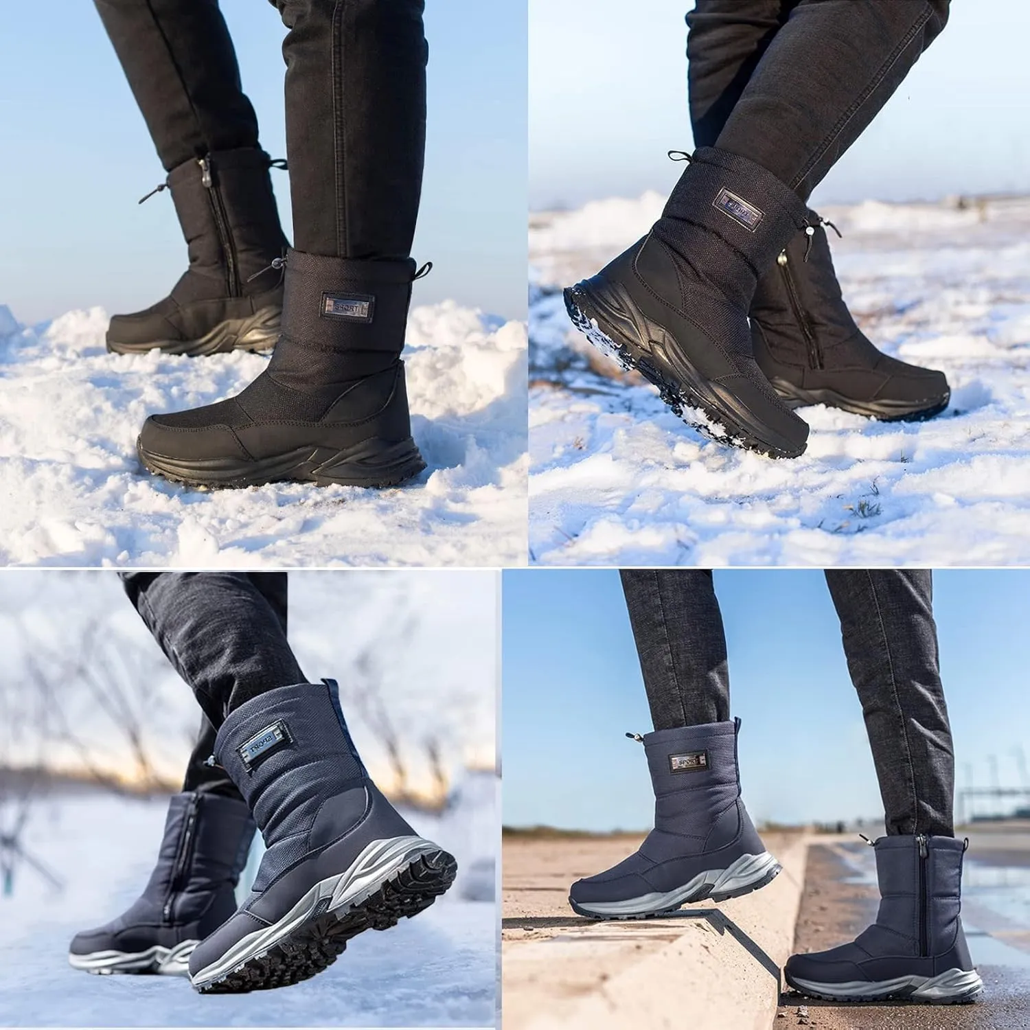 Snow Boots Men Women Waterproof Hiking Boots Winter Boots Warm Lined Hiking Boots Non-Slip Trekking Hiking Boots Side Zip Warm Ankle Boots Men