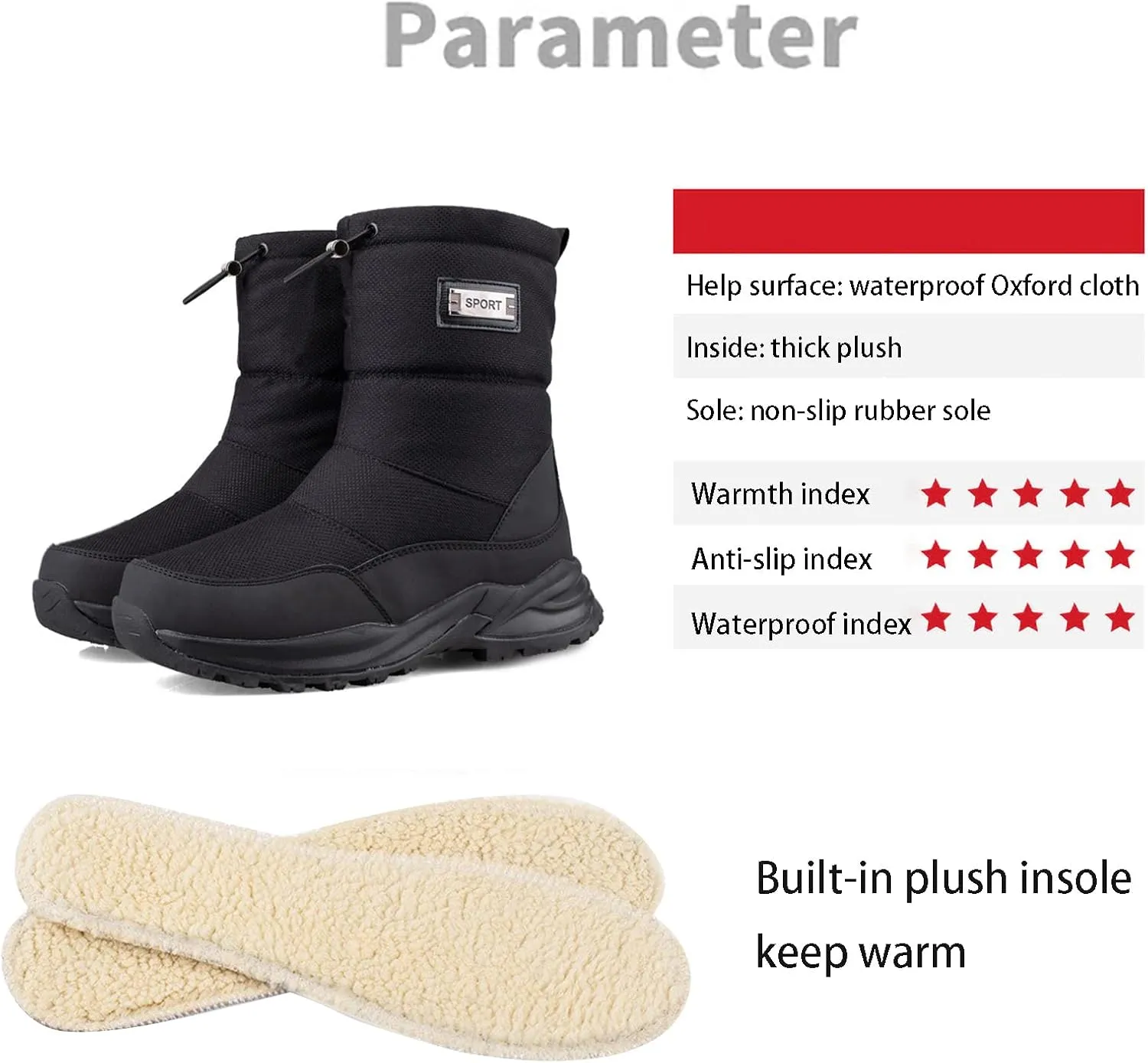 Snow Boots Men Women Waterproof Hiking Boots Winter Boots Warm Lined Hiking Boots Non-Slip Trekking Hiking Boots Side Zip Warm Ankle Boots Men