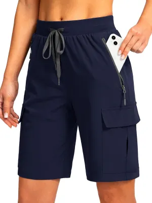 Soothfeel Women's 9" Hiking Cargo Shorts with 5 Pockets Quick Dry Summer Athletic Golf Bermuda Long Shorts for Women Casual