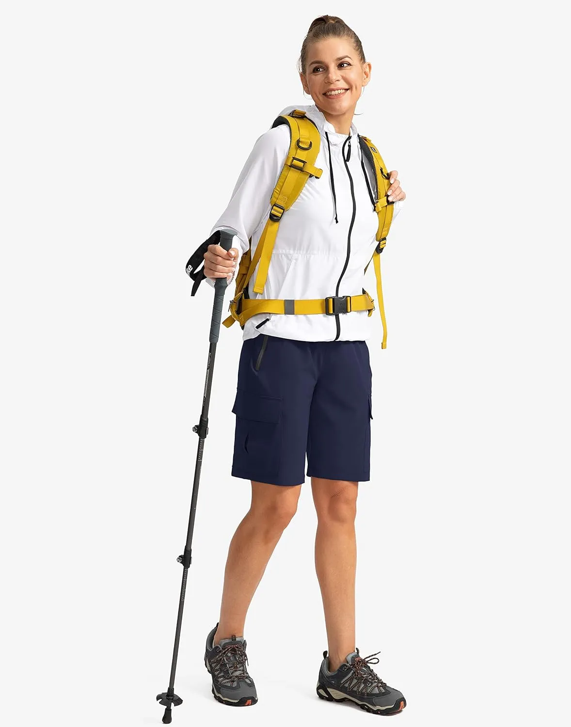 Soothfeel Women's 9" Hiking Cargo Shorts with 5 Pockets Quick Dry Summer Athletic Golf Bermuda Long Shorts for Women Casual